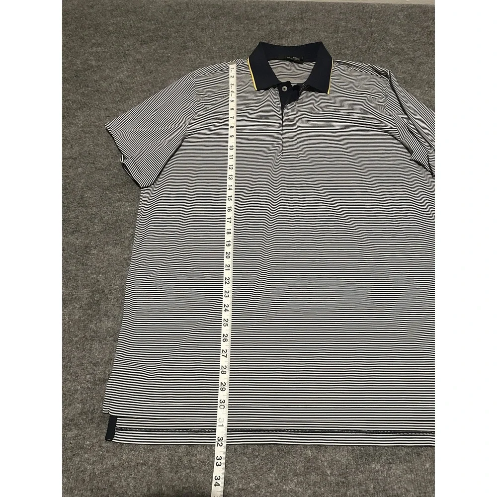 RLX Ralph Lauren White Blue Striped Large Polo Shirt Performance MGC 1915 Golf